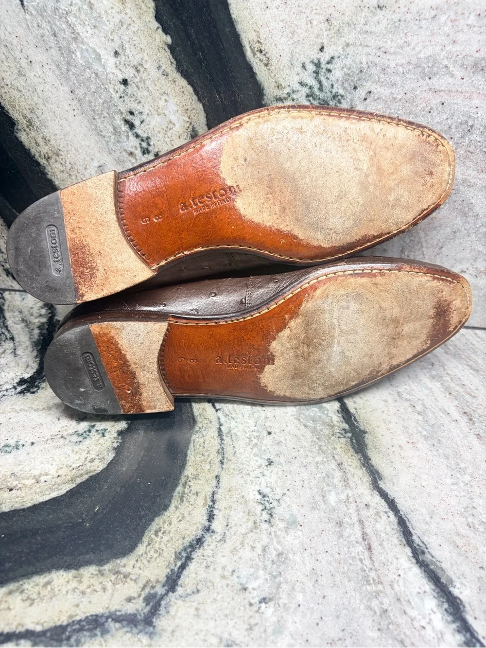 A. Testoni Brown Genuine Ostrich Leather Loafers Italy UK 8 G US ~9.5